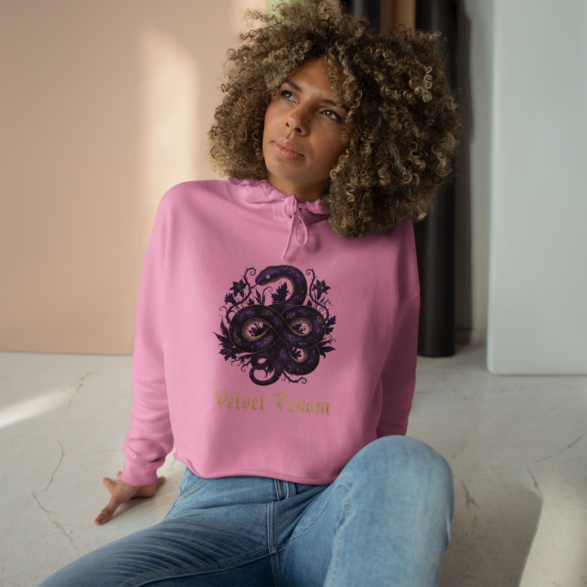 Velvet Venom Gothic Purple Snake Graphic Crop Hoodie