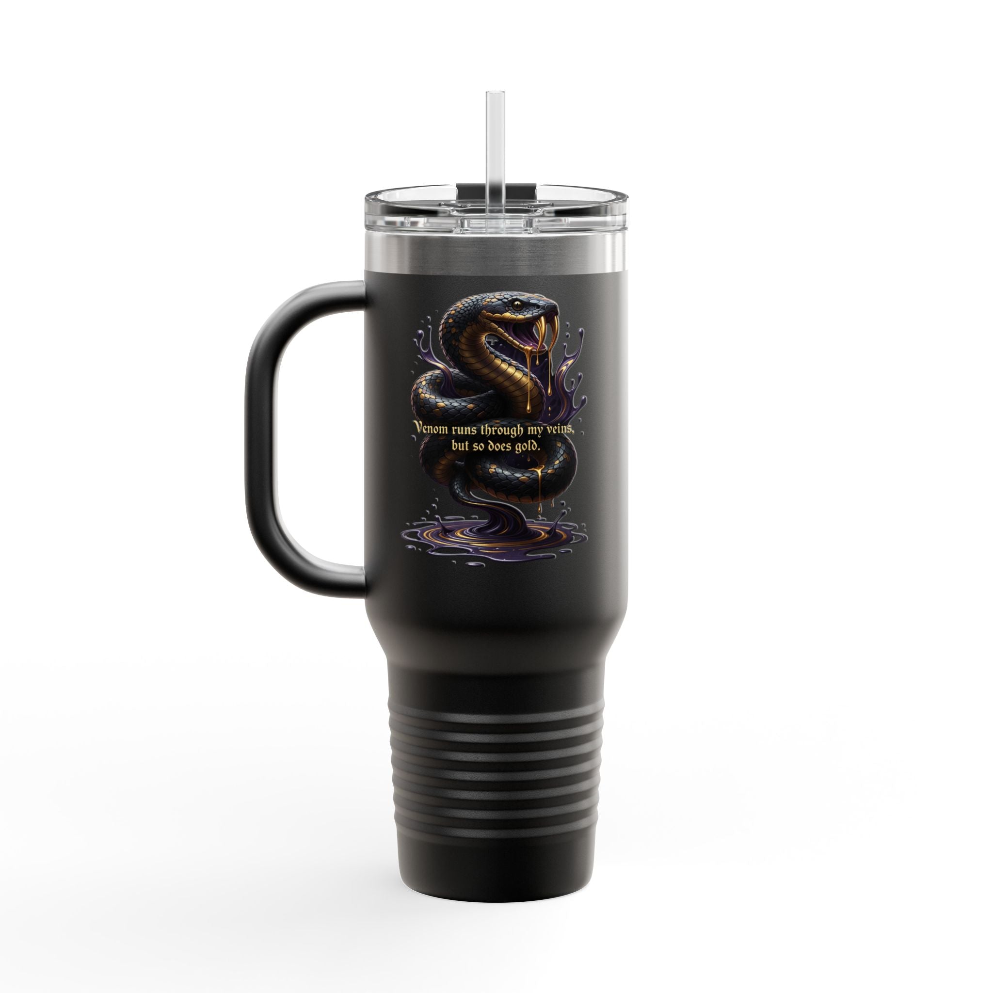 40oz Insulated Travel Mug Black Snake Design