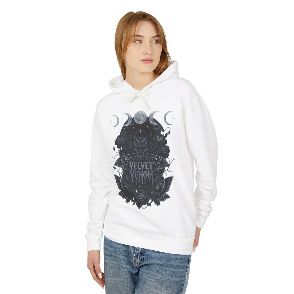 Velvet Venom Gothic Hoodie — Moon Phases Owl Graphic Sweatshirt