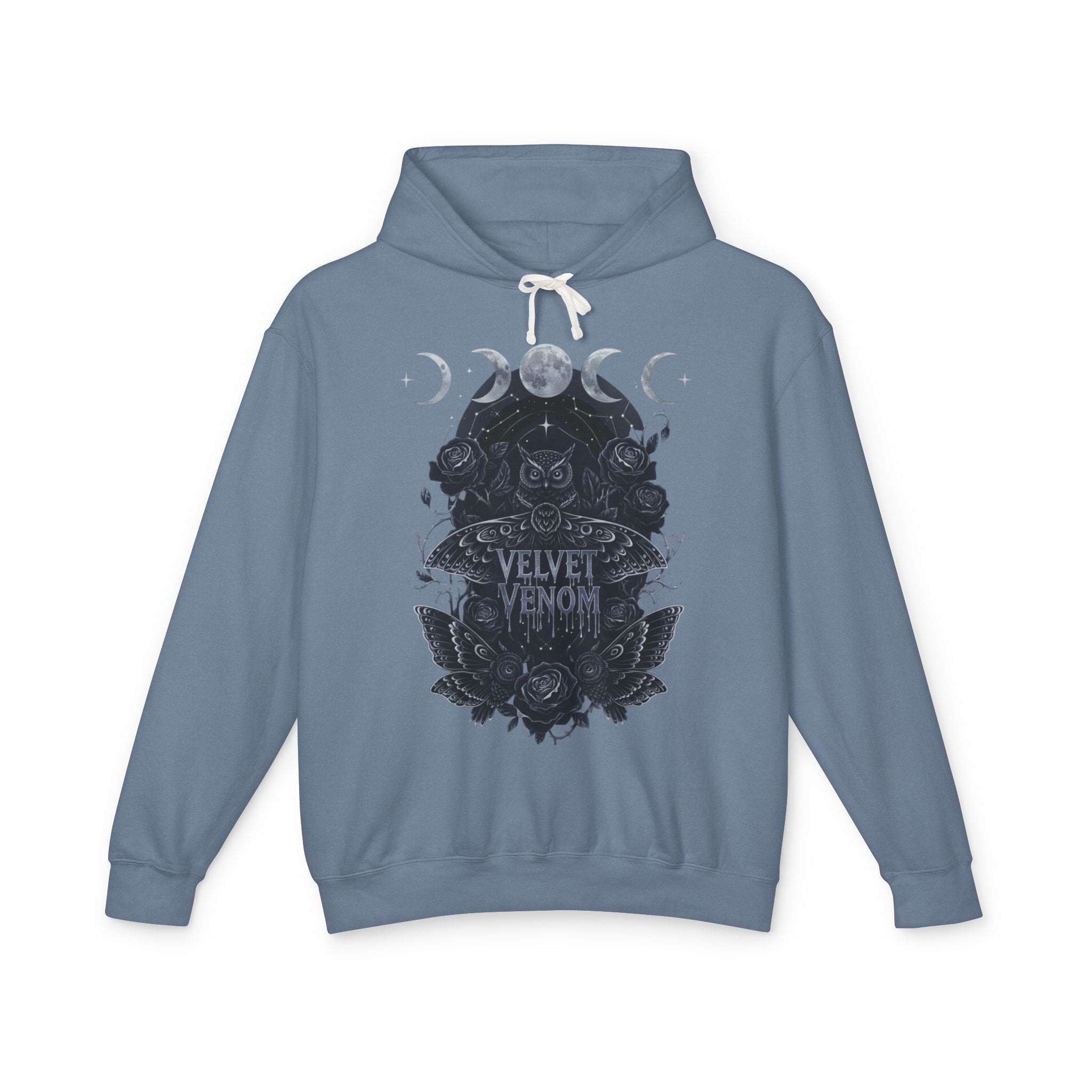 Velvet Venom Gothic Hoodie — Moon Phases Owl Graphic Sweatshirt