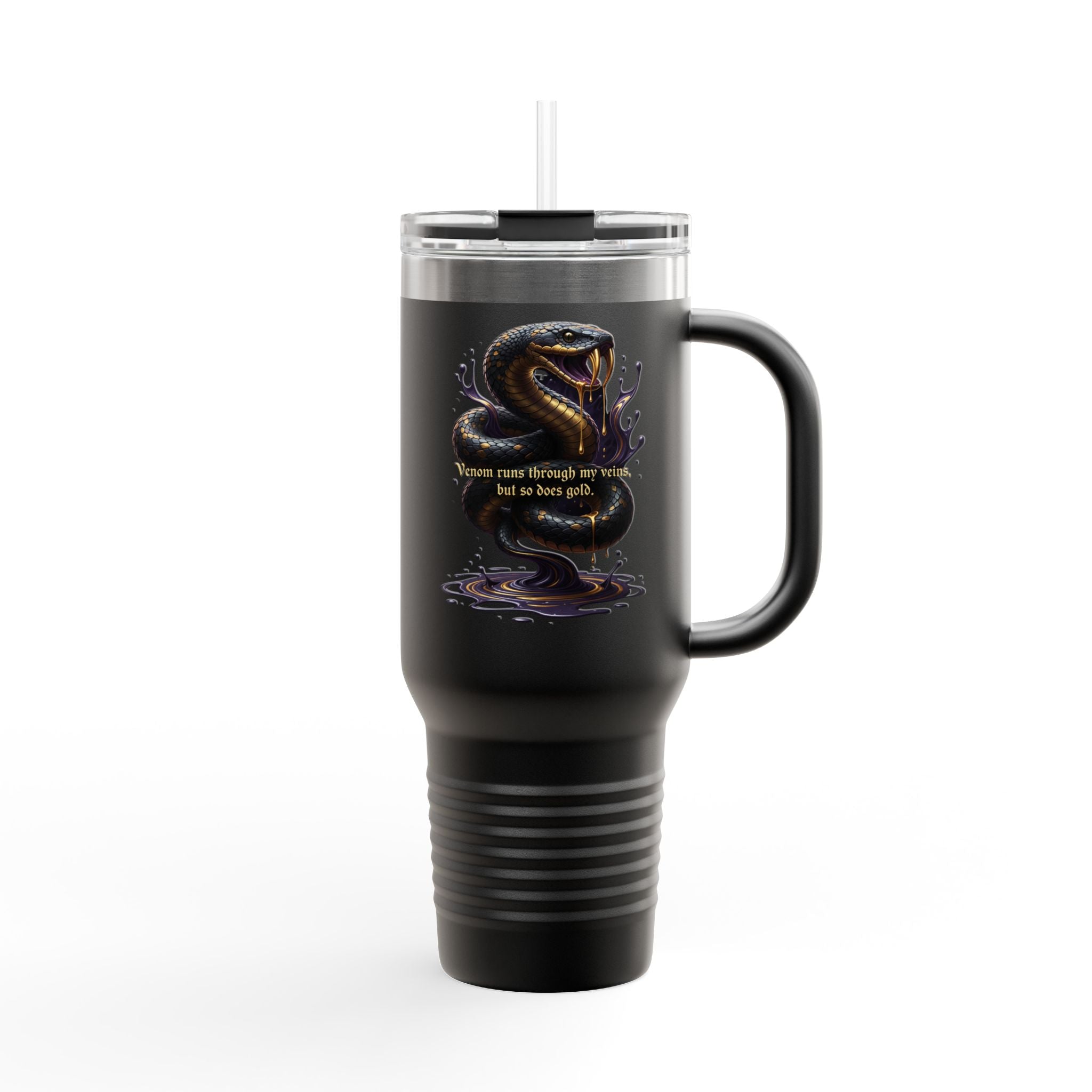 40oz Insulated Travel Mug Black Snake Design
