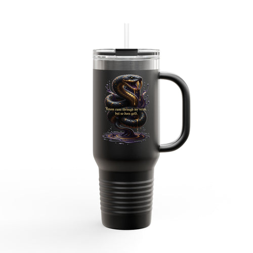 40oz Insulated Travel Mug Black Snake Design