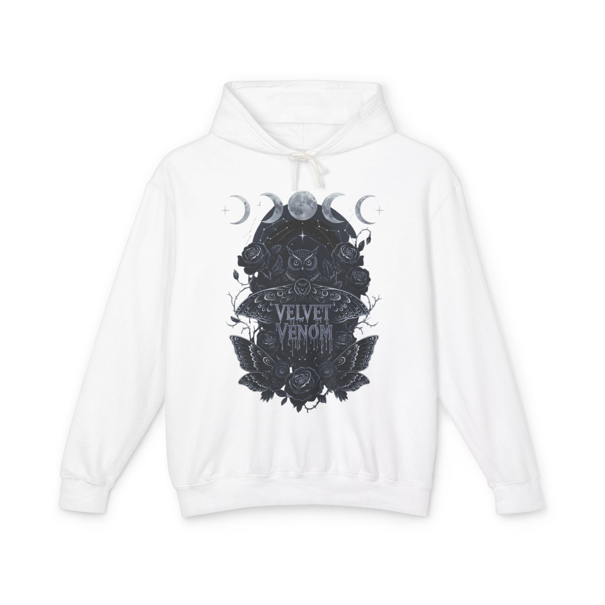 Velvet Venom Gothic Hoodie — Moon Phases Owl Graphic Sweatshirt