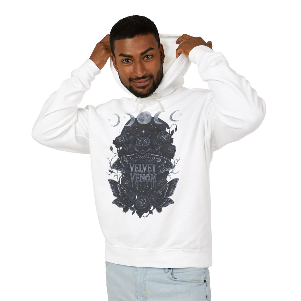 Velvet Venom Gothic Hoodie — Moon Phases Owl Graphic Sweatshirt