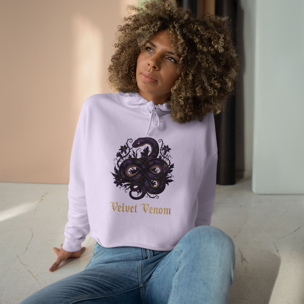 Velvet Venom Gothic Purple Snake Graphic Crop Hoodie