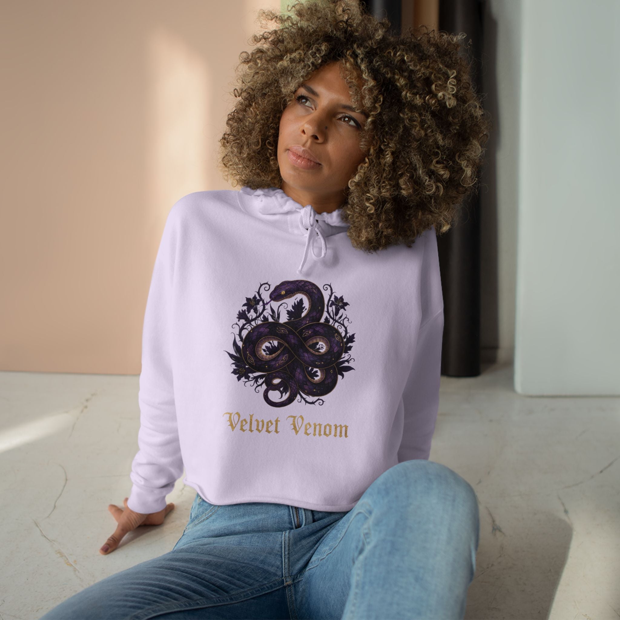 Velvet Venom Gothic Purple Snake Graphic Crop Hoodie
