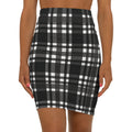 Black Plaid Mid-Waist Pencil Skirt