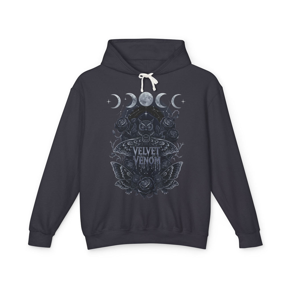 Velvet Venom Gothic Hoodie — Moon Phases Owl Graphic Sweatshirt